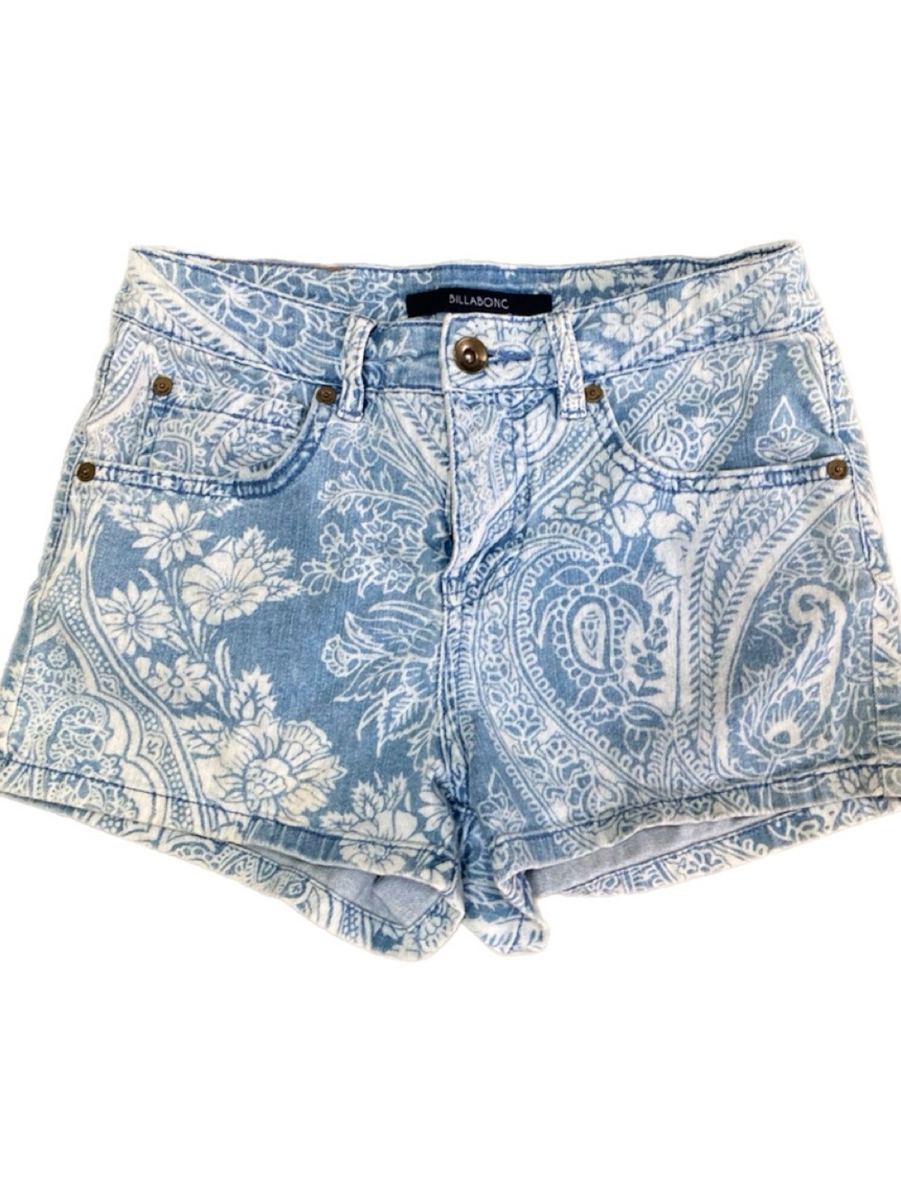 Billabong Light Blue Paisley Floral Denim Shorts